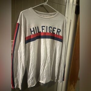 Hilfiger White Long Sleeve Shirt with Red and Blue Stripes
